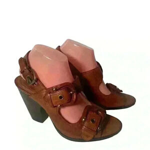 Frye Amy Women’s  Brown Leather Heeled Buckled Slingback Shoes 9 M / 39-40